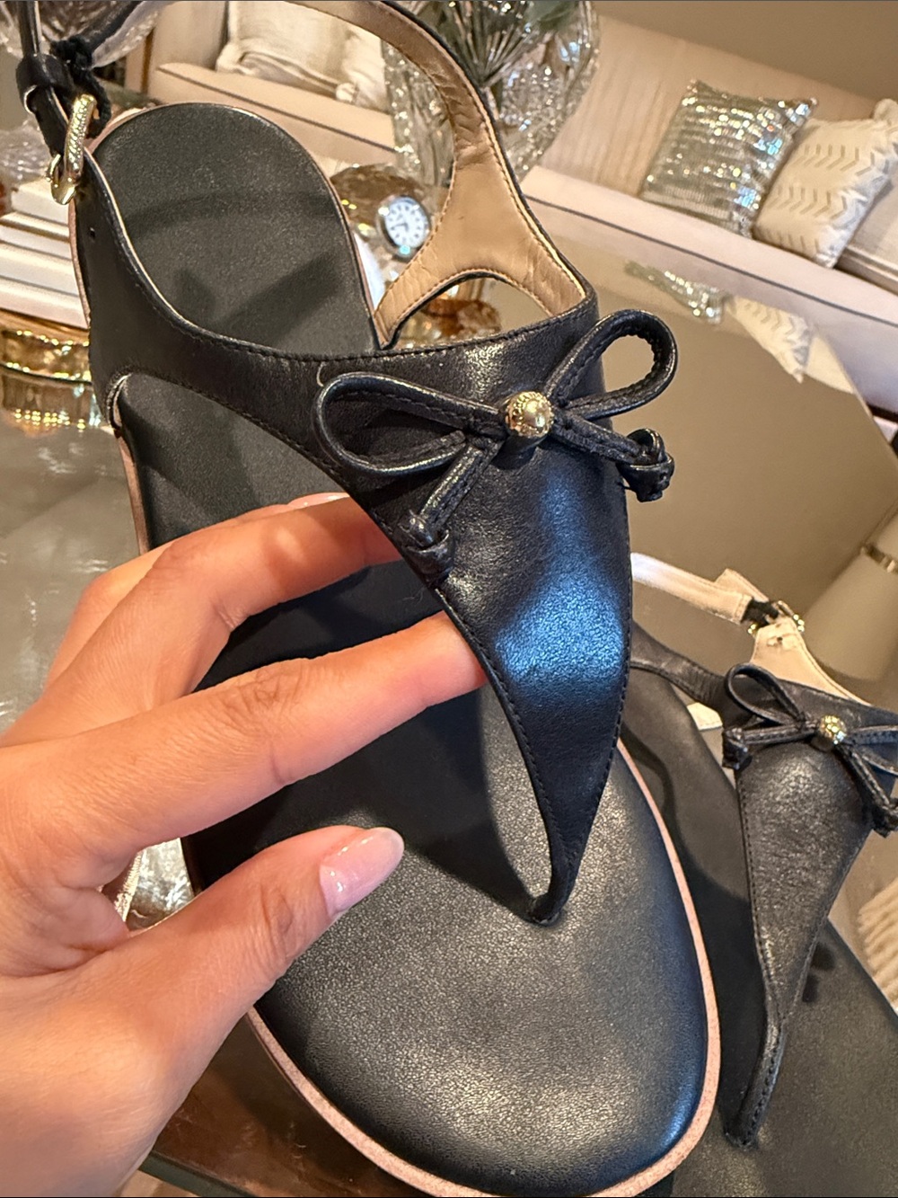 Cole haan Black Bow Thong Sandals